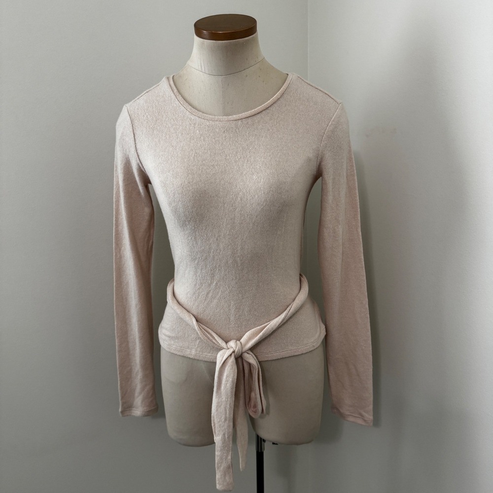 NEW Zara Small Tie Waist Long Sleeve Sweater Top ~ Soft Minimalist Quiet Luxury